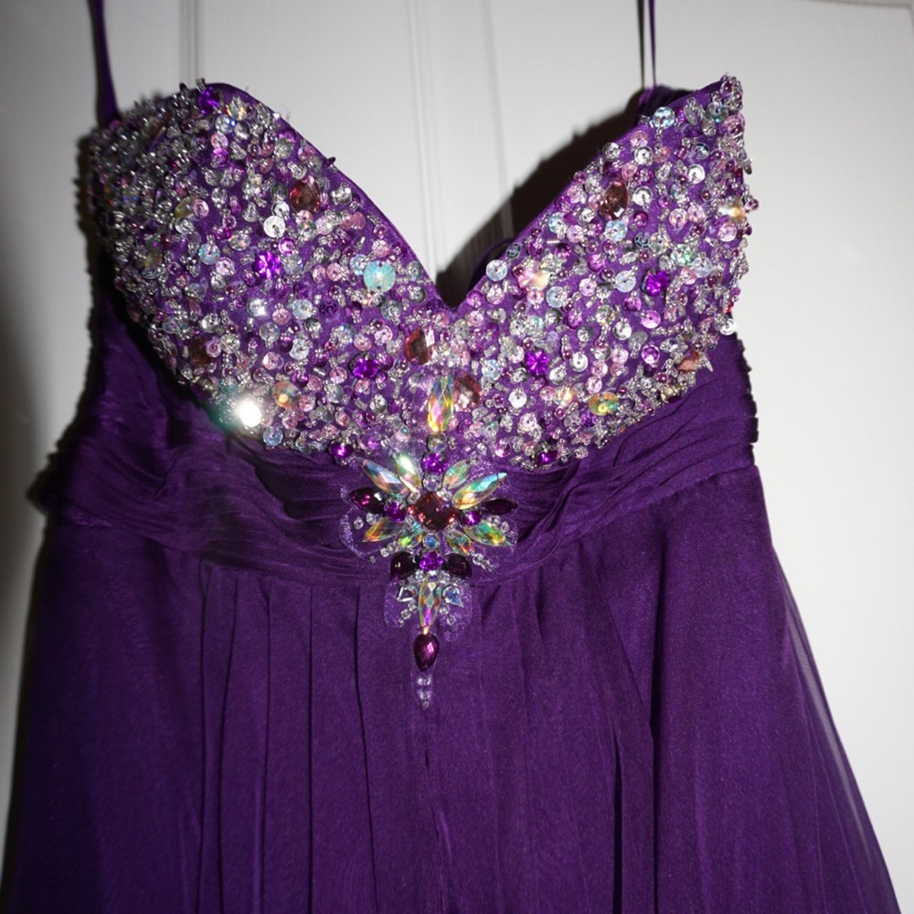 Strapless plum beaded dress